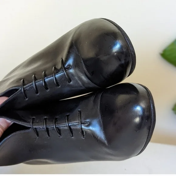 Gucci Kim Curved Heel Lace Up Black Leather Ankle Booties Boots - Picture 6 of 7